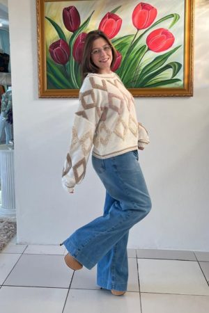 Blusa Tricô Jacquard – Conforto e Estilo | Tamanho Único